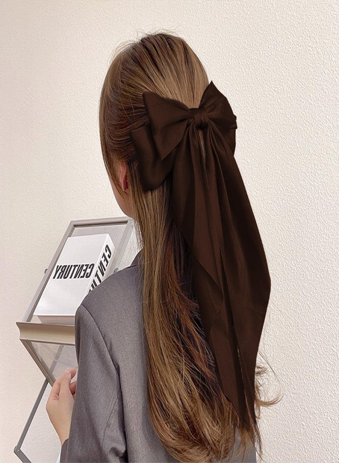 TULOBI Hair Bows for Women Girls - Silky Satin Ribbon Bow Hair Clip with Long Tail Ribbons - Vintage Hair Accessories (Brown,1Pcs) - Image 3